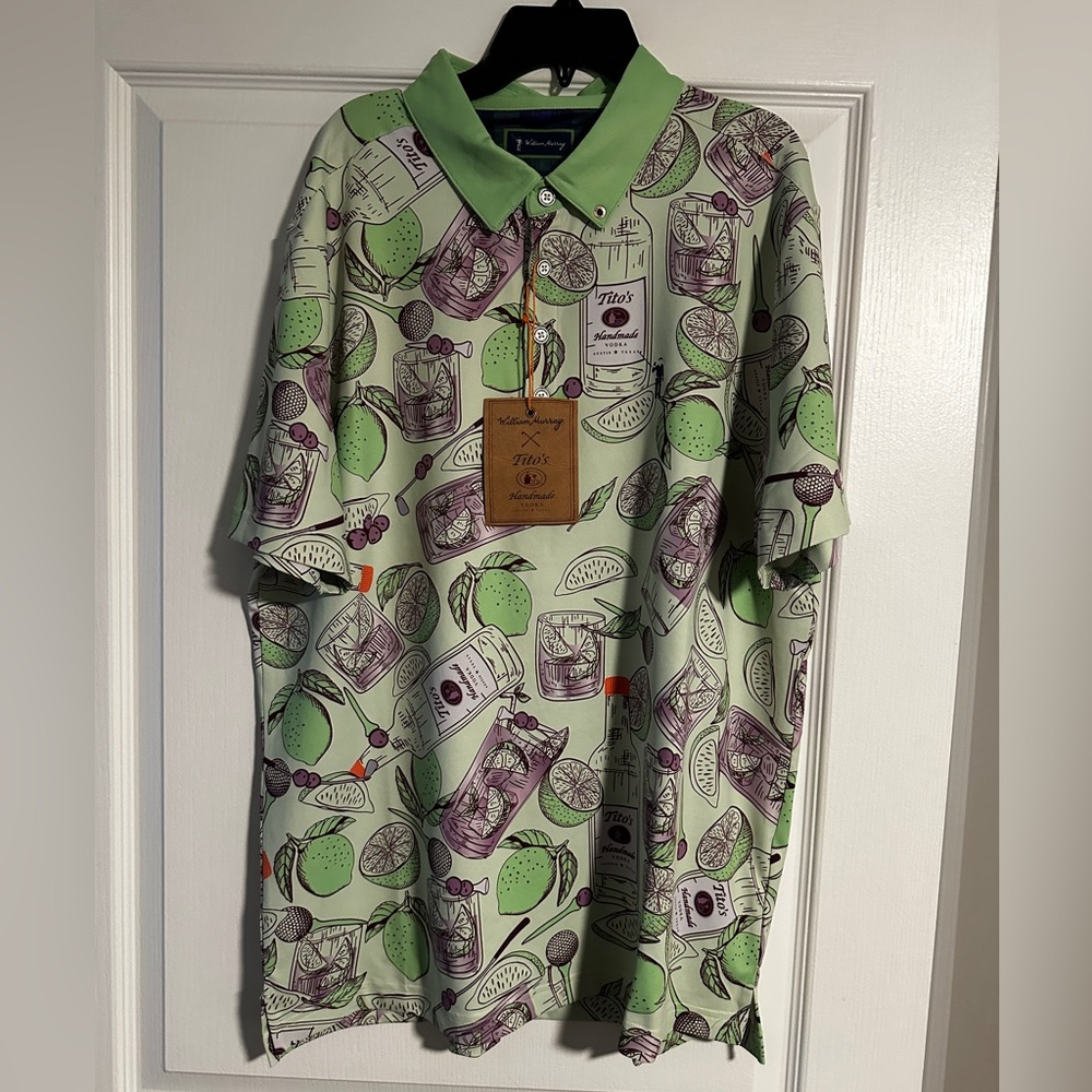 Tito’s Vodka X William Murray Transfusion Men’s Golf Polo Shirt Large Lime
